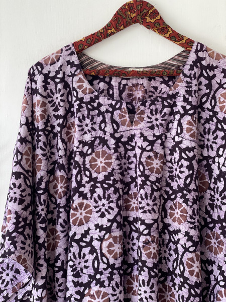 SHADED BROWN HAND BLOCK PRINT BATIK COTTON KAFTAN