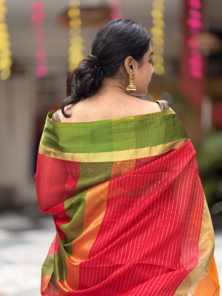 RED MAHESHWARI SILK & COTTON SARI