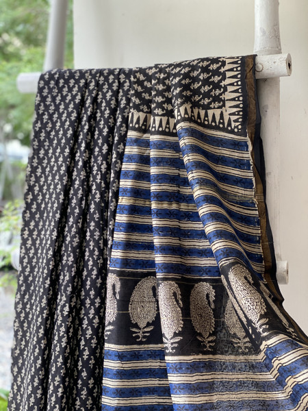 BLACK HAND BLOCK PRINT CHANDERI SILK COTTON SARI