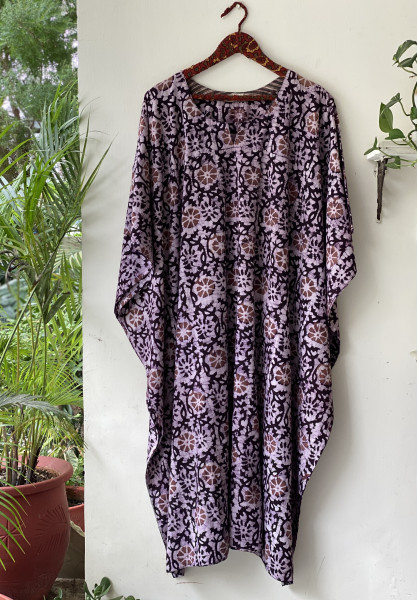 SHADED BROWN HAND BLOCK PRINT BATIK COTTON KAFTAN