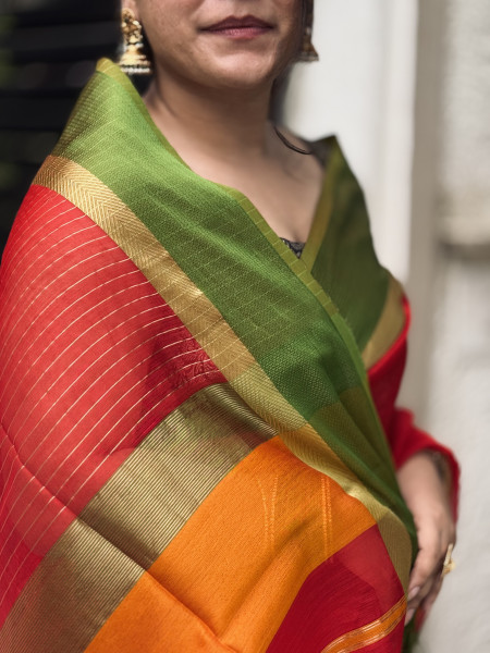 RED MAHESHWARI SILK & COTTON SARI