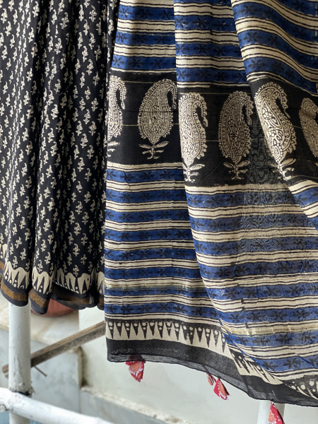BLACK HAND BLOCK PRINT CHANDERI SILK COTTON SARI