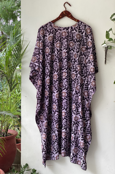 SHADED BROWN HAND BLOCK PRINT BATIK COTTON KAFTAN