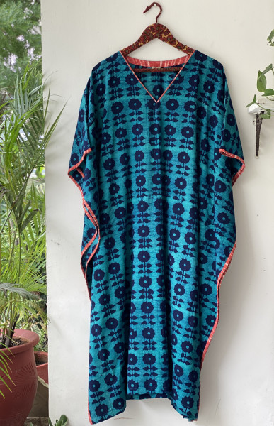BLUE HAND BLOCK PRINT COTTON KAFTAN
