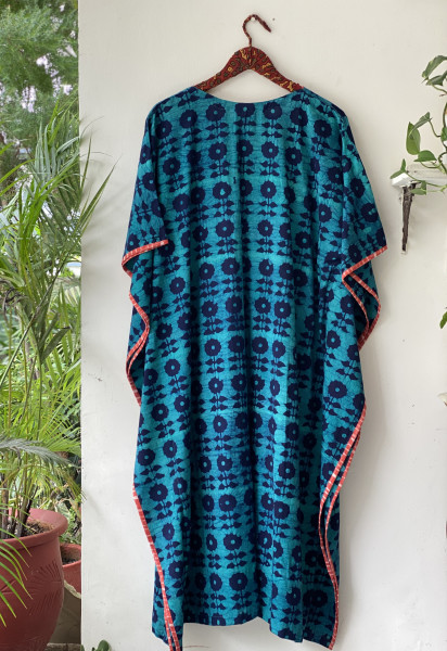 BLUE HAND BLOCK PRINT COTTON KAFTAN