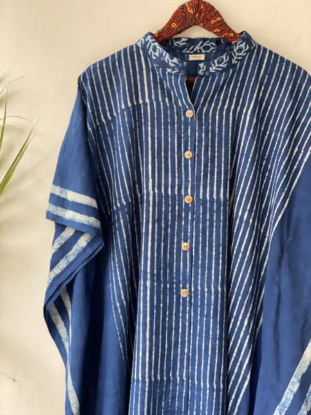 INDIGO HAND BLOCK PRINT COTTON KAFTAN