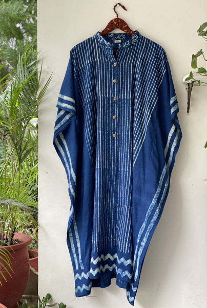 INDIGO HAND BLOCK PRINT COTTON KAFTAN