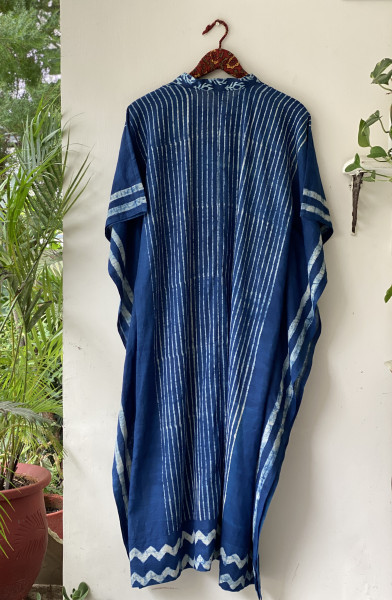 INDIGO HAND BLOCK PRINT COTTON KAFTAN