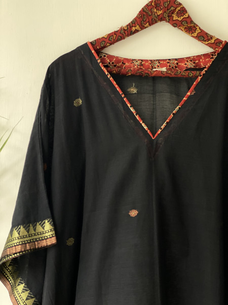 BLACK SOLID SOUTH COTTON KAFTAN