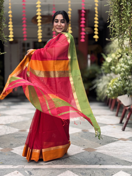 PINK MAHESHWARI SILK & COTTON SARI