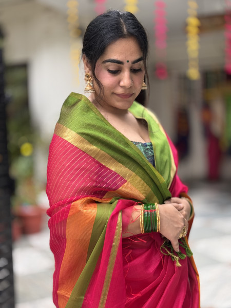 PINK MAHESHWARI SILK & COTTON SARI