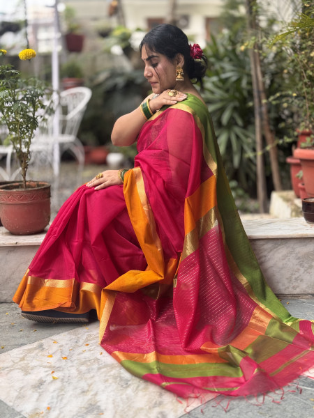 PINK MAHESHWARI SILK & COTTON SARI