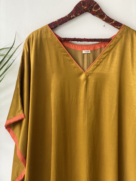 MUSTARD MASHRU SILK KAFTAN