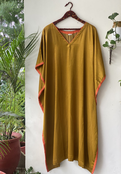 MUSTARD MASHRU SILK KAFTAN