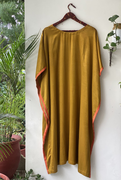 MUSTARD MASHRU SILK KAFTAN