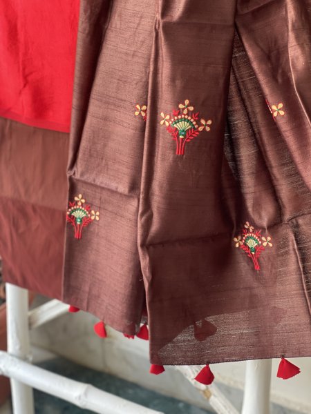ROSE RED-BROWN MASHRU-KOSA SILK EMBROIDERED dupatta Set