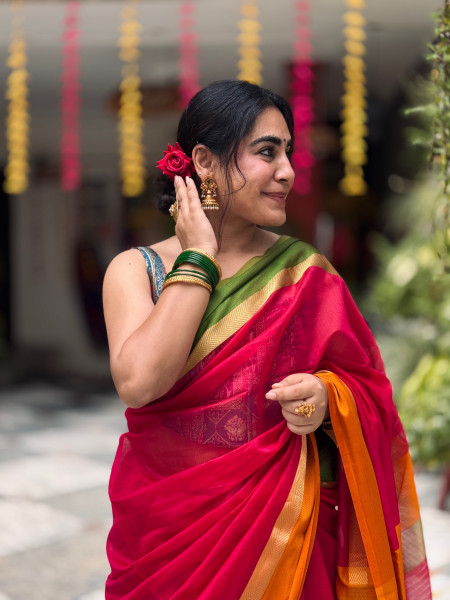 PINK MAHESHWARI SILK & COTTON SARI