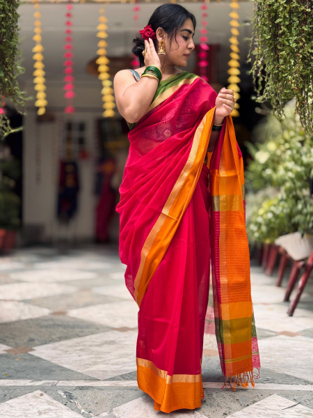 PINK MAHESHWARI SILK & COTTON SARI