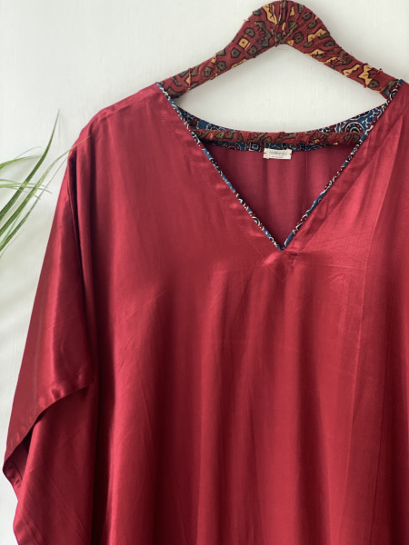 MAROON MASHRU SILK KAFTAN