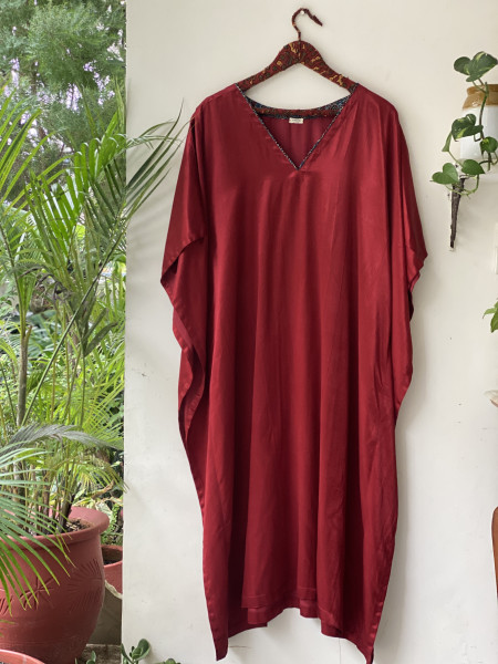 MAROON MASHRU SILK KAFTAN