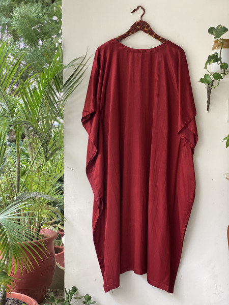 MAROON MASHRU SILK KAFTAN