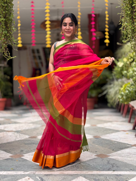 PINK MAHESHWARI SILK & COTTON SARI