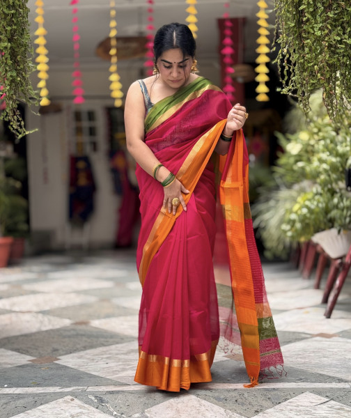 PINK MAHESHWARI SILK & COTTON SARI
