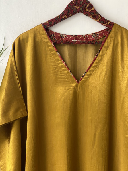MUSTARD MASHRU SILK KAFTAN