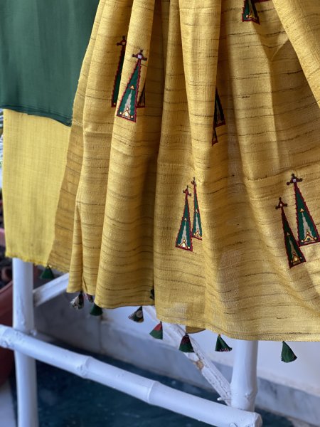 GREEN-MUSTARD MODAL-KOSA SILK EMBROIDERED dupatta Set