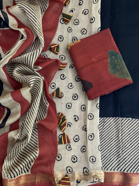 BLACK HAND BLOCK PRINT CHANDERI SILK COTTON SARI
