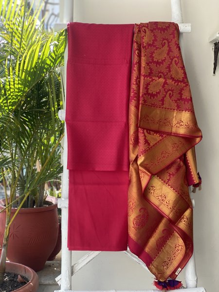 ROSE RED KANJEEVARAM PURE SILK dupatta Set