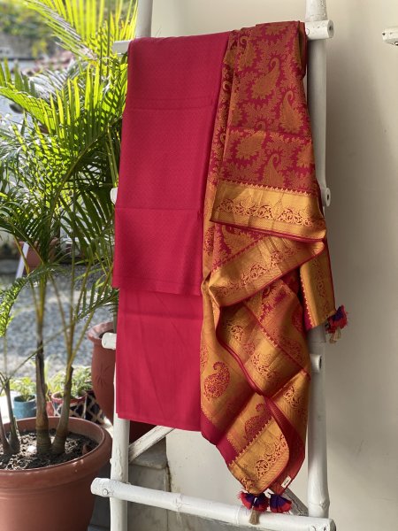 ROSE RED KANJEEVARAM PURE SILK dupatta Set