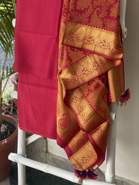 ROSE RED KANJEEVARAM PURE SILK dupatta Set