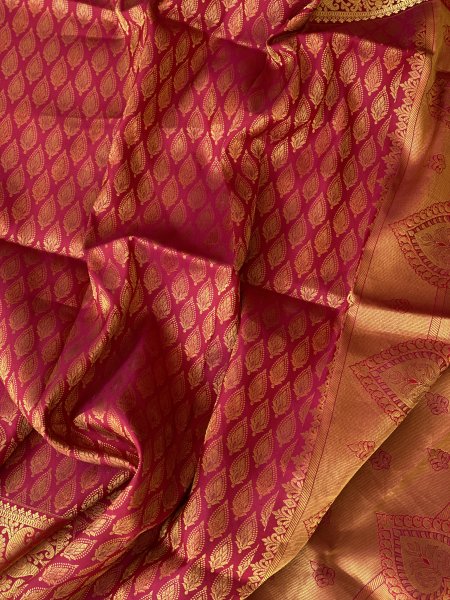 MUSTARD & ROSE RED KANJEEVARAM PURE SILK dupatta Set