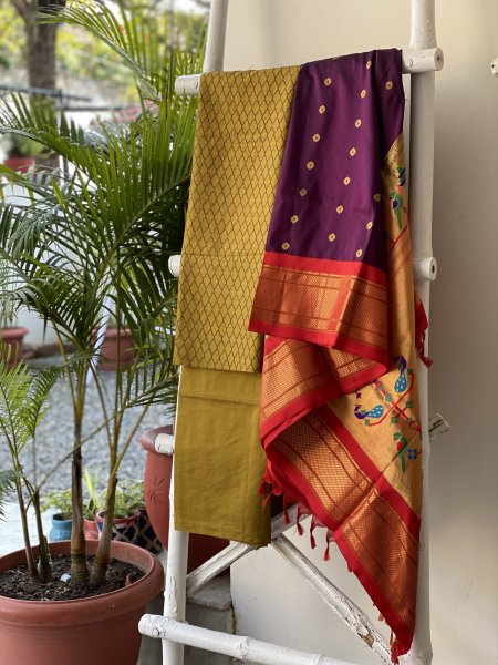 OLIVE-PURPLE PAITHANI PURE SILK dupatta Set