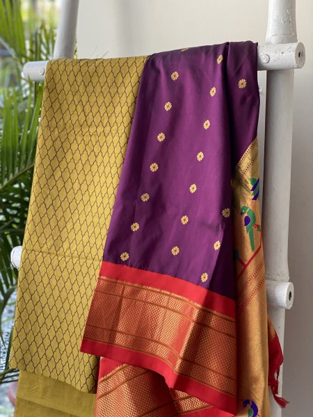 OLIVE-PURPLE PAITHANI PURE SILK dupatta Set