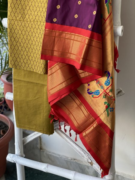 OLIVE-PURPLE PAITHANI PURE SILK dupatta Set