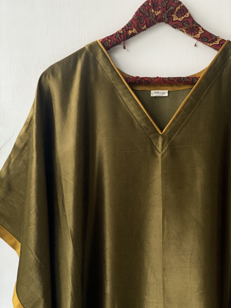 MEHNDI GREEN MASHRU SILK KAFTAN