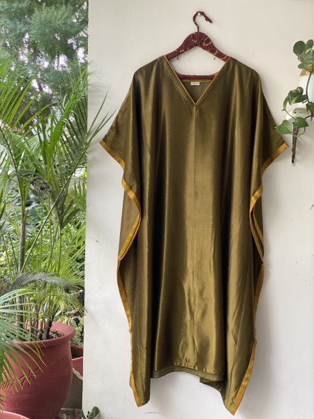 MEHNDI GREEN MASHRU SILK KAFTAN