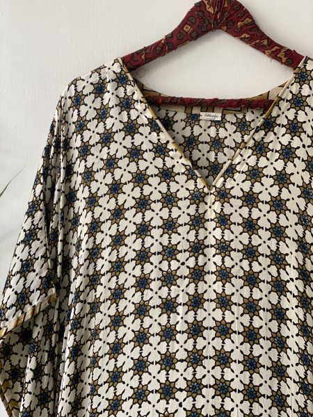 OFF WHITE AJRAKH HAND BLOCK MODAL SILK KAFTAN