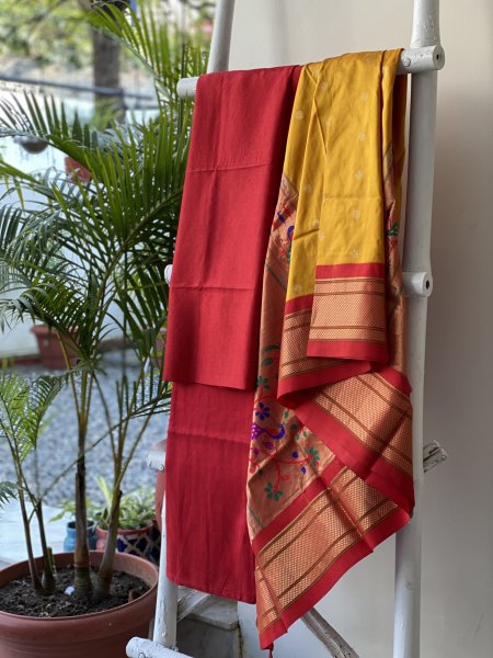 RED-MUSTARD PAITHANI PURE SILK dupatta Set