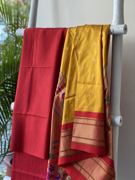 RED-MUSTARD PAITHANI PURE SILK dupatta Set