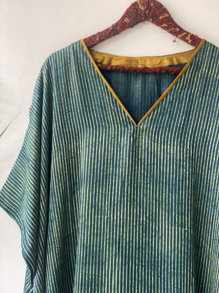 BOTTLE GREEN AJRAKH HAND BLOCK MODAL SILK KAFTAN