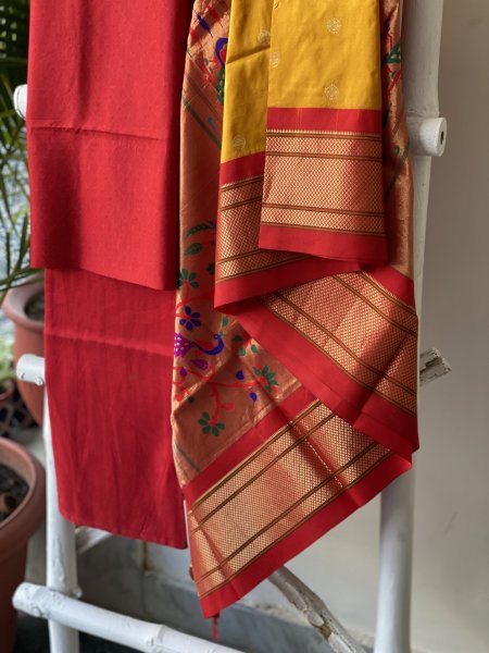 RED-MUSTARD PAITHANI PURE SILK dupatta Set