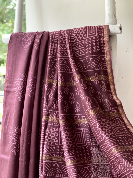 CHERRY HAND BLOCK PRINT CHANDERI SILK COTTON SARI