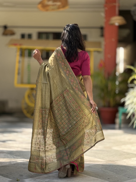 MEHNDI GREEN TUSSAR SILK EMBROIDERED SARI