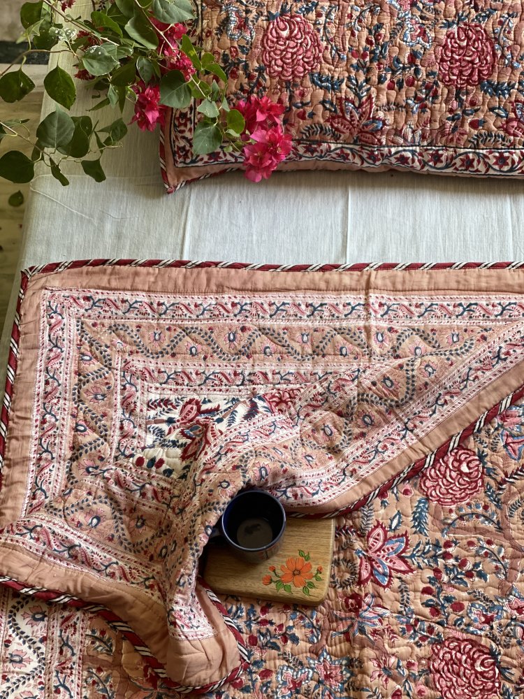 SALMON Cotton Block Print Double AC Quilt