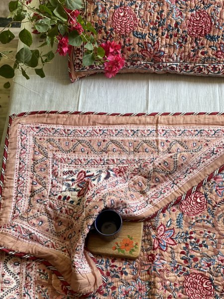 SALMON Cotton Block Print Double AC Quilt