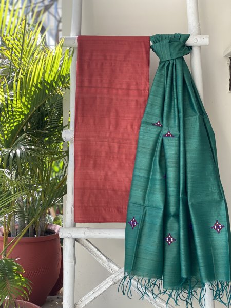 RUST-TEAL KOSA SILK EMBROIDERED dupatta Set