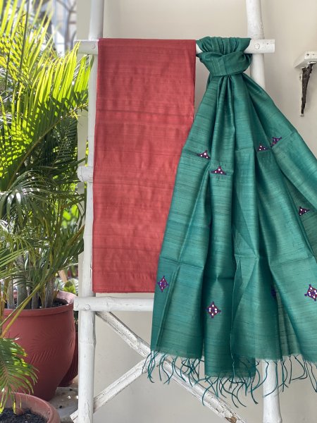 RUST-TEAL KOSA SILK EMBROIDERED dupatta Set